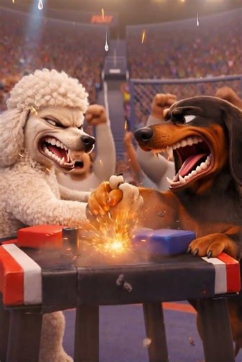 Poodle vs Dachshund ARM WRESTLING 🐶💪 UFC Arena Fight! #shorts
