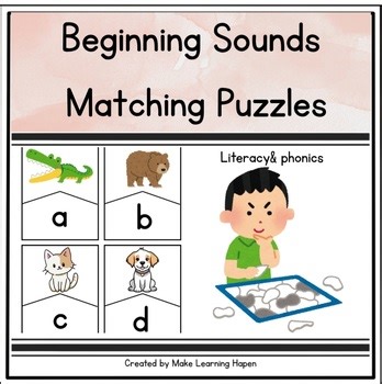 Beginning alphabet sounds puzzles for preschool, pre-k and kindergarten