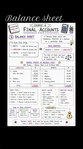 BALANCE SHEET format, Assets, Liabilities & Capital with a simple practical example.