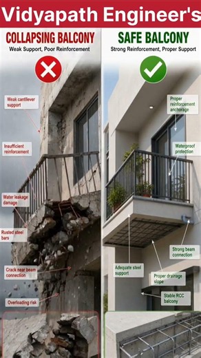 Balcony Collapse vs Safe Balcony | Structural Engineering Explained #vidyapathengineers