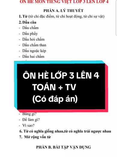 Ôn hè lớp 3 lên lớp 4: Toán và Tiếng Việt có đáp án