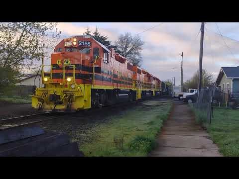 Portland and Western Westside northbound thew Independence Oregon with shave and hair cut horn show