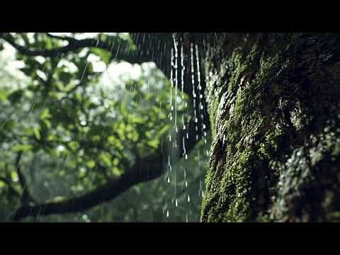the sound of rain and water flowing for a calming view for healing when tired and stressed.relaxing