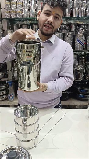 best stainless steel double wall lunch box #youtubeshorts #bartanmarket #onlineshopping #viralshorts