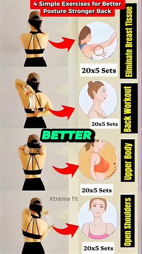 4 Best Back Exercises for Better Posture & Stronger Upper Body at Home | No Equipment #Shorts