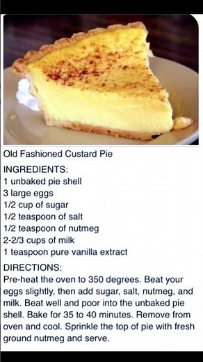 Grandma’s Old-Fashioned Custard Pie 🥧 #custardpie #easyrecipe #baking #homemadedessert #viralrecipe