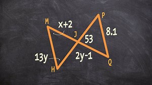Using two congruent triangles to find the value of x and y