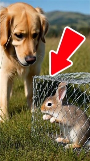 Brave Golden Retriever Saves Trapped Baby Rabbit 🐇 #rescue #animals #dog #rabbit