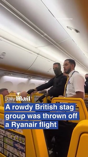 Moment British stag group is thrown off Ryanair flight by French police