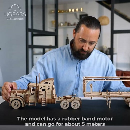 Ugears Heavy Boy Truck VM-03 + Trailer | Educational Mechanical DIY Gear Puzzles Kits for Adults