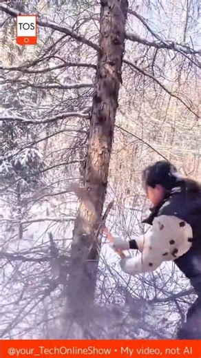 TREE PRUNING winter chainsaw technique ❄️🌲🪚#shorts #skills #crafts #satisfying #outdoor
