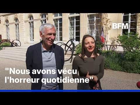 Cécile Kohler and Jacques Paris, former hostages in Iran, speak from the Élysée Palace