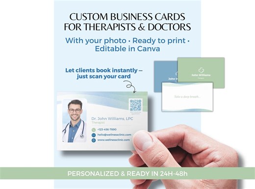 Custom Business Card With QR Code, Therapist Booking Card (printable PDF + Editable in Canva) - Etsy UK