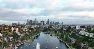 Los Angeles Echo Park downtown. California theme with LA background. Los Angels city center.
