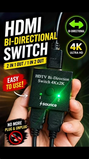 HDMI Bi-Directional Switch 4K 🔥 | 2 in 1 Out HDMI Splitter Review #shorts #hdmiswitcher