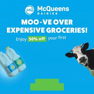 Time to save some MOO LAH 🐄 💸 Farm fresh savings with McQueens. 🌟🥛 Get 50% off your first week with promo code FARMFRESH50 🐄 Fresh produce 👨‍👩‍👧‍👦 Family owned 🚚 Delivered locally for 25 years 📣 Join the herd and taste the difference with McQueen's Dairies! It's the MOOst delicious decision you'll make all day! 🌟🥛 | McQueens Dairies