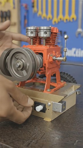 Mini Twin Cylinder Engine RUNS Smoothly! 😲🔥 #automobile #engine #diymachine #shorts #diy