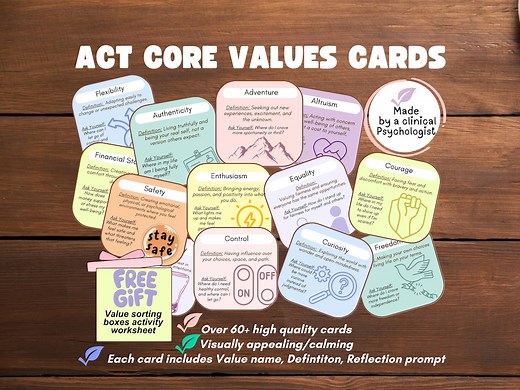 ACT Core Values Cards Acceptance and Commitment Therapy Values Exploration ACT Values Deck Cards Act Therapy Cards Act Therapy Aids - Etsy Australia