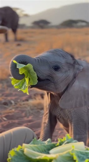 Sweet Baby Elephant Shares Lettuce / Voi Con Gật Gù Cái Đầu Đòi Xà Lách Cho Mẹ