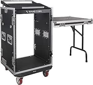 Sound Town Heavy-Duty 1/2" (12mm) Plywood 16U PA/DJ Rack/Road Case with 11U Slant Mixer Top, 20’’ Rackable Depth, DJ Work Table and Casters, 16-Space Size, Pro Tour Grade (STMR-16UWT)