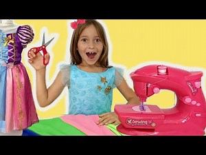 Sofia playing with toy Sewing Machine & going to the Princess Party
