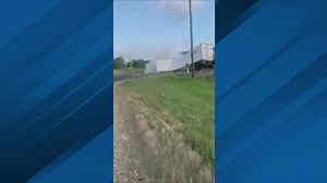 WATCH: Video submitted to KFDM by a viewer shows the moment a train collided with a semi trailer stuck on the tracks at Thompson Road and HWY 90 in between China and Nome in Jefferson County. No injuries reported. https://kfdm.com/news/local/train-collides-with-semi-trailer-stuck-on-tracks-near-hwy-90-in-jefferson-county | KFDM News