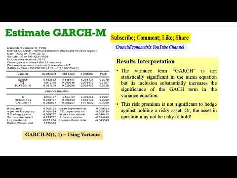 (EViews10): How to Estimate GARCH-in-Mean Models #garchmodels #garchm #tgarch #volatility #egarch