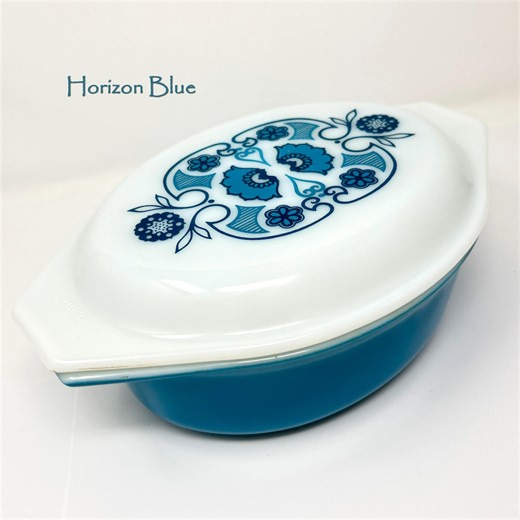 Vintage Pyrex Horizon Blue Casserole Dish and Lid, 1.5 QT Covered Baking Dish, 70s Oval White Turquoise Apollo 11 Themed 043 Bakeware Bowl - Etsy