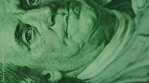 Vertical video. Franklin banknote. Money texture. Currency design. One hundred United States dollar paper bill pattern macro elements details.