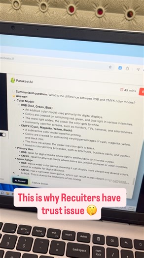 AICareerBoost | Learn. Apply. Achieve on Instagram: "Ai is giving answers 😎 Comment for app link 🔗 . . #parakeetai #ai #interview #jobs #4u"