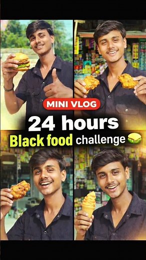 24 Hours Black food challenge 🥪😅#minivlog #villagevlog #challenge #dailyvlog #funny