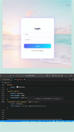 Neon Login & Sign Up Form | HTML CSS JS Animated UI with Success Notification | Web Design Tutorial