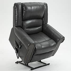 Power Lift Recliner Chair for Elderly, Dual Motor Massage Recliner with Lumbar Heat, Heavy Duty Motion Mechanism Lift Chair with Charge Ports, Faux Leather - Gray
