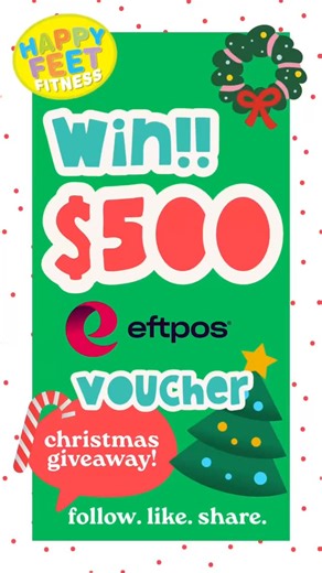 Happy Feet Fitness on Instagram: "🎄✨ $500 GIVEAWAY! ✨🎄 We’re spreading BIG Happy Feet Christmas cheer with a festive treat for one lucky family… a $500 Eftpos Gift Card! 💛💳✨ It’s our way of saying a huge thank you and Merry Christmas to all our wonderful Happy Feet families. You bring the giggles, the wiggles, and the magic to every class and now it’s our turn to sprinkle some back! 💫🧦💃 Here’s how to jump into the fun: 🎁 Follow @hap