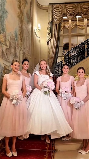 The bride's first look... but make it pink coquette bridesmaids and happy tears🥹🎀!