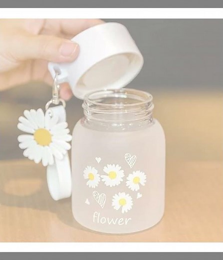 Daisy Frosted Glass Water Bottle - 300ml