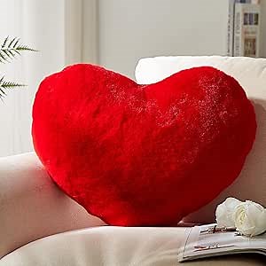 YRXRUS Heart Pillows, Love Heart Shaped Pillow, Small Cute Red Heart Pillows for Gifts, Faux Rabbit Throw Pillows for Her, Kids, Girls Home Decoration, 10X11 Inch