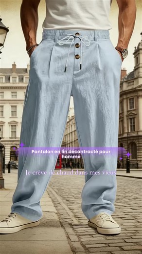 Pantalon long pour homme en lin léger, coupe droite, décontracté et sportif, respirant avec taille élastique et cordon de serrage, mode printemps été automne