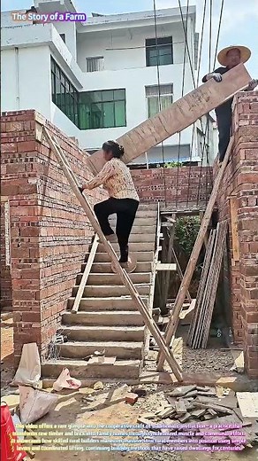 Rural Architecture Rising: Watch Farmers Hoist Massive Beams into Place! 🏠⚒️