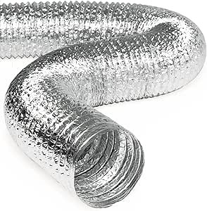 HVAC Premium 6'' Inch Aluminum Hose Flexible Air Duct Pipe for Rigid HVAC Flex Ductwork- 25' Feet Long