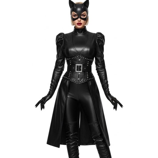 Womens Leather Catwoman Cosplay Costume | Handmade Kitty Roleplay Gothic Festival Masquerade Party Outfit Gift For Her