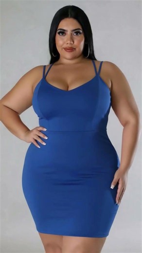 Plus Size Royal Blue Double Strap Bodycon Mini Dress | Sleek Curvy Casual Glam Look 💙🔥