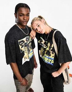 COLLUSION Unisex license t-shirt with Tupac print in washed black | ASOS
