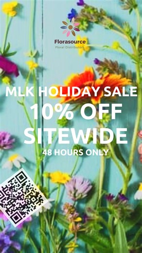 ✨ MLK Weekend Sale Starts Now ✨ Honor the spirit of service and community with a little something special for your studio. 10% OFF — Sitewide 48 Hours Only No code needed Stock up on premium florals, elevate your event recipes, and prep for the busy season while saving across the entire site. 🕊️ Sale ends in 48 hours. Don’t miss it. Just scan the QR code, or click: https://florasource.flowers #LuxuryFlorals #PremiumBlooms #DesignerFlorist #EventDesigners #WeddingDesignInspo #FloralProfessionals