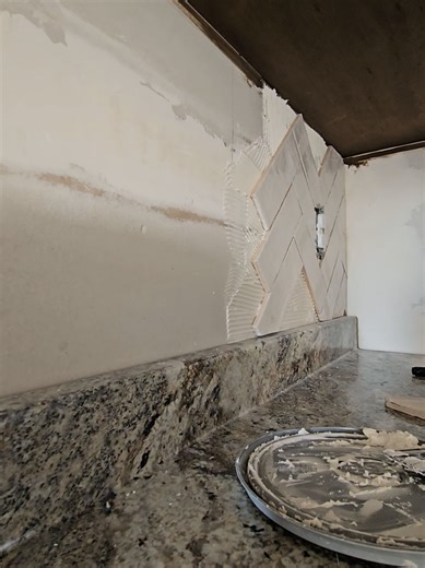 #tiling #diy #herringbone #kitchen #backsplash
