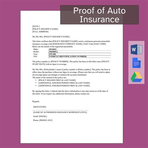 Proof of Auto Insurance Policy Template | Car Vehicle Insurance Policy | Letter to Department of Motor Vehicles | Editable MS Word Template - Etsy