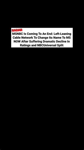 MSNBC is NO MORE! The all-news network, which has been a frequent target of Donald Trump's vitriol, will be ditching the peacock network from its name in a new rebranding. The new channel will be renamed MS NOW by the end of the year in an attempt to fix sinking ratings. Link below for details! (📸: X) https://radaronline.com/p/msnbc-end-left-leaning-cable-network-name-ms-now-ratings-nbcuniversal/ | Radar Online