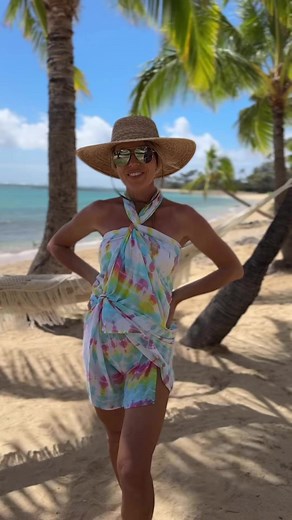3.2K views · 56 reactions | Here’s how I made this wrap dress. It makes a great cover up when you are by the pool or on the beach ️ All linked here https://liketk.it/4yxyW . FOLLOW FOR MORE ️! #sarong #pareo #sarongstyle #wrapdress #beachdress #vacationoutfits | Blonde Beach Vibes | Facebook