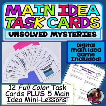 Main Idea Task Cards and Guided Mini Lessons Google Ready!