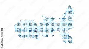 Elba dotted digital map. Map of Elba with pulsating colored circles. Shape of the island filled with blue disks. Elegant video.